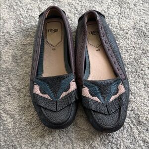 Fendi Black and Pink Leather Loafers